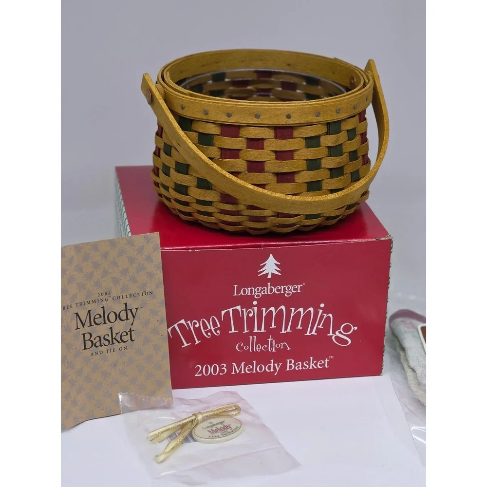 VTG Longaberger Melody Basket‎ Red Green 2003 Tree Trimming Holiday Small Set